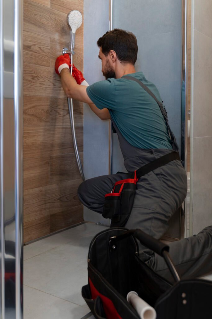 Badhandwerker bei der Arbeit – Reparatur und Installation im Badezimmer