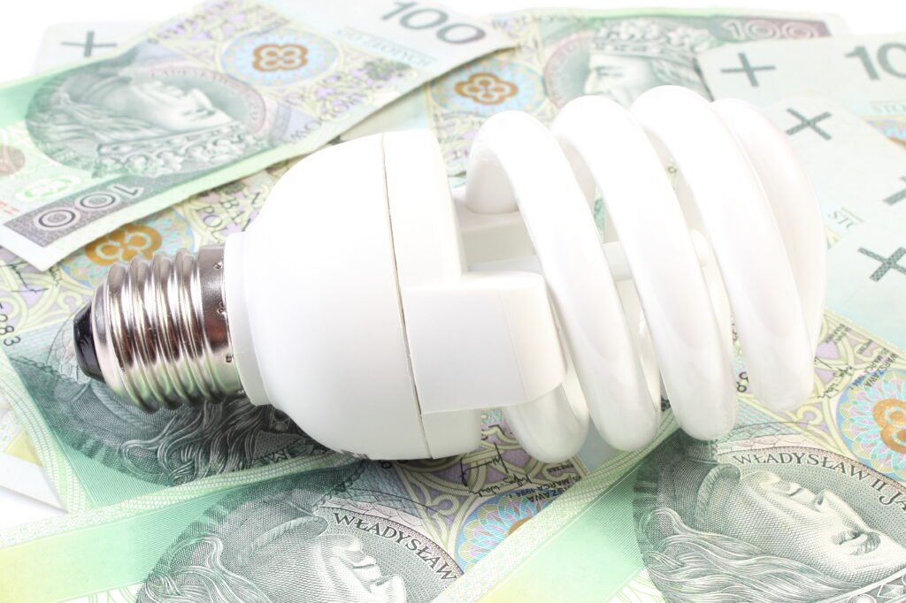Energiesparlampe auf Geldscheinen als Symbol für die besten Energiespartipps